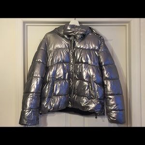 ZARA Metallic Silver Puffer Jacket
